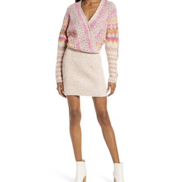 NWT Free People Forever Fair Isle Strawberry Knit Wrap Sweater Dress Small - Picture 3 of 10